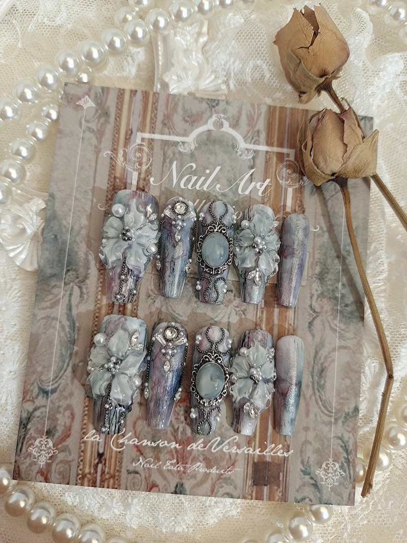 1311木木手工穿戴甲定制原创复古雕花冰花美甲成品贴