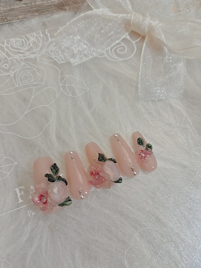 1172木木手工穿戴甲定制立体雕花美甲