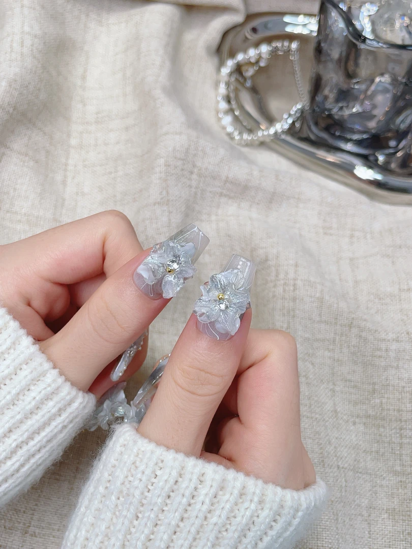 1289木木手工穿戴甲定制原创秋冬新品复古重工立体雕花美甲成品