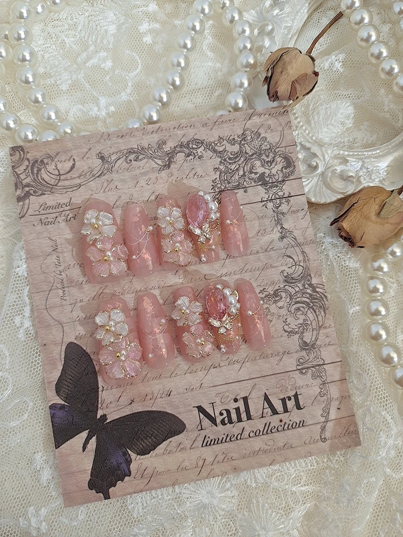 1321木木手工穿戴甲定制原创新品立体小花美甲成品