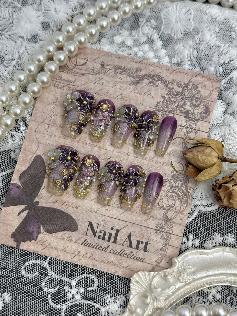 1306木木手工穿戴甲定制原创复古重工立体雕花美甲成品