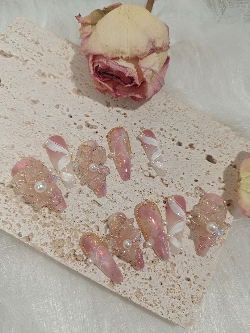 1222木木手工穿戴甲定制超仙立体雕花美甲成品