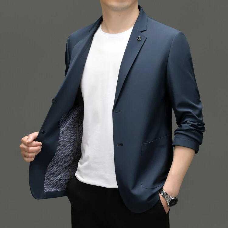 2025年秋冬新款男士修身西服上衣 商务无痕免烫休闲纯色单西外套