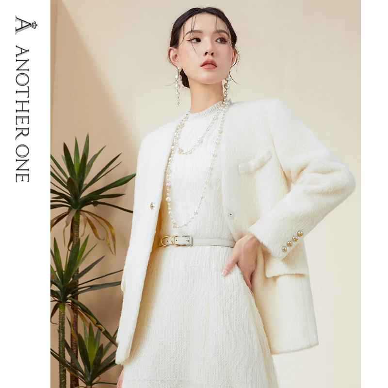 ANOTHERONE优雅小香风气质西装中长款大衣