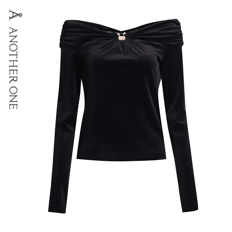 ANOTHER ONE安那迪新款高定修身露肩长袖短款小衫