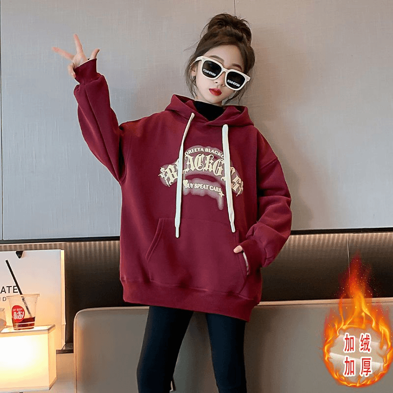 女童加绒加厚卫衣2024新款秋冬装女孩韩版宽松上衣儿童洋气打底衫