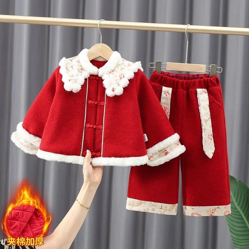 女童拜年服冬装儿童过新年衣服女宝宝周岁礼服汉服套装中国风唐装