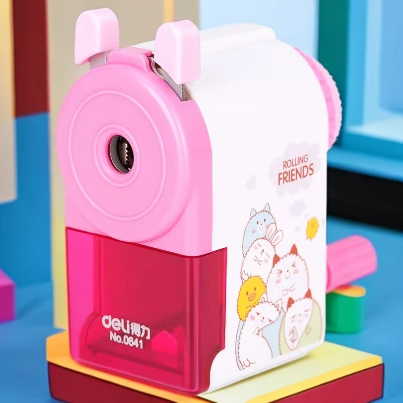 得力0641削笔机学习卡通手摇卷笔刀刨笔机儿童文具多功能转笔刀