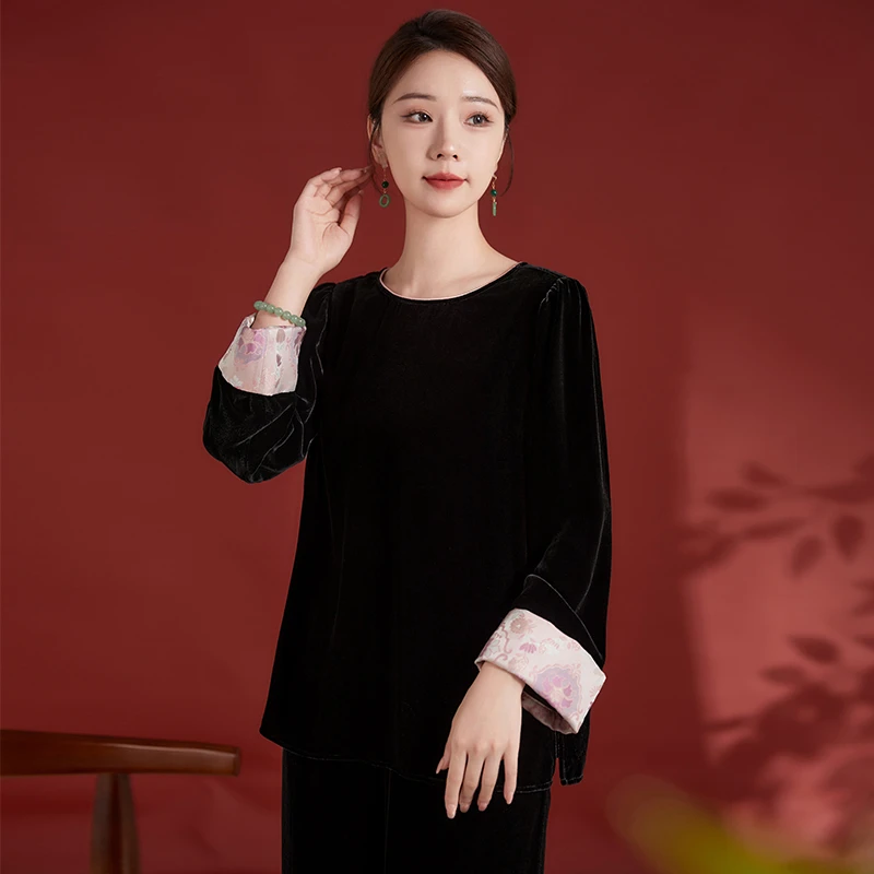 水墨佳人桑蚕丝真丝丝绒气质女装时尚小衫12498098