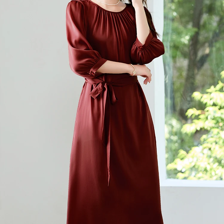 水墨佳人轻奢气质显瘦真丝桑蚕丝连衣裙82497812