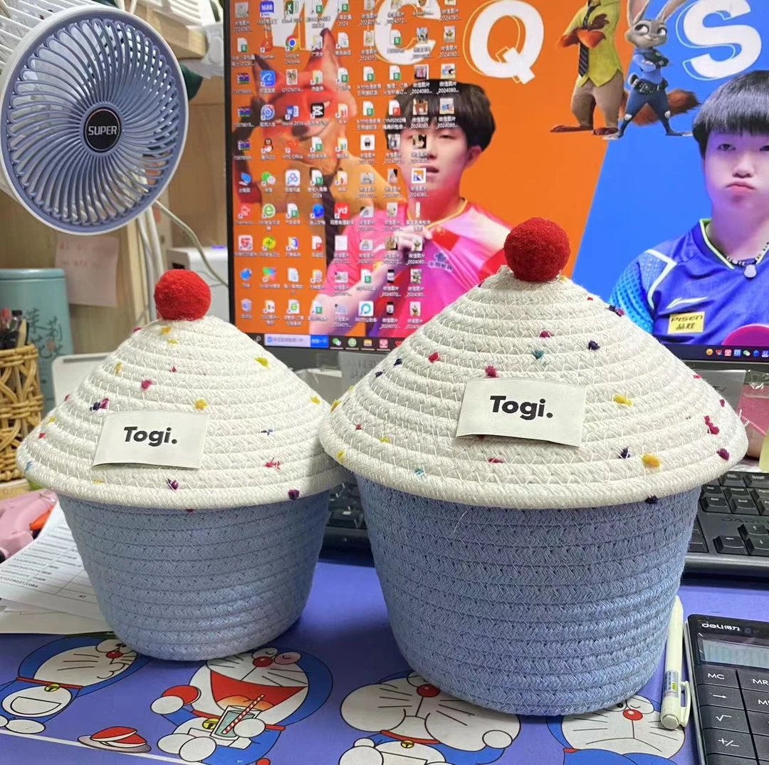 【江南】糖果奶油啵啵棉绳收纳筐棉线桌面化妆品玩具收纳奶油蛋糕