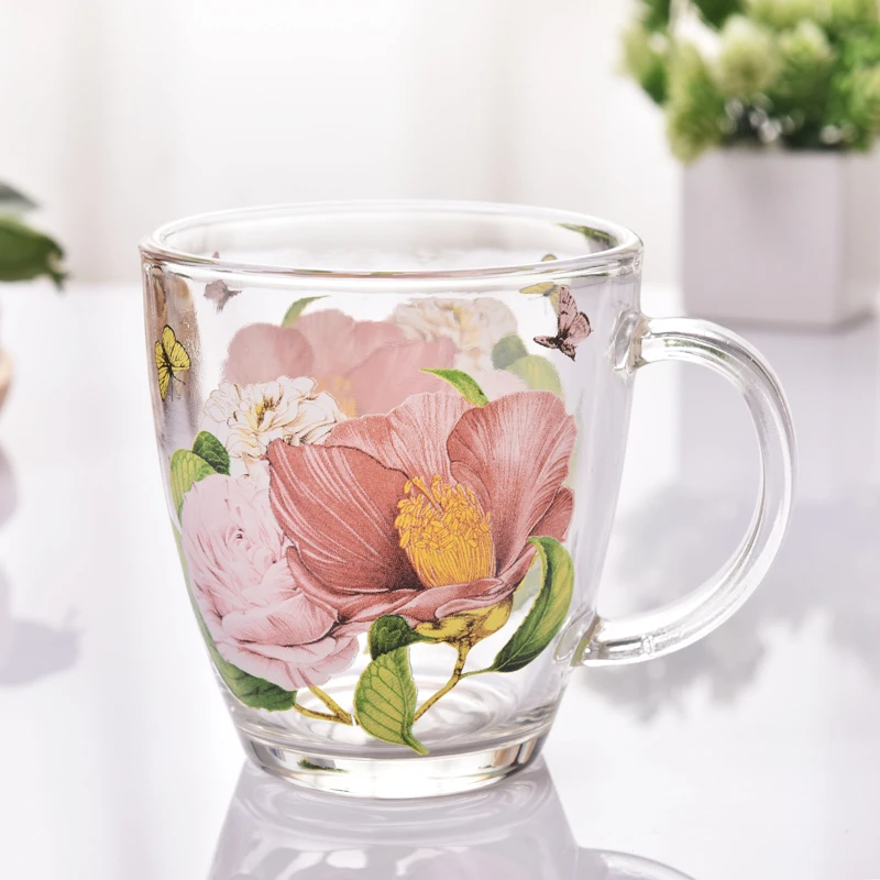 耐热家用钢化玻璃杯泡茶杯早餐燕麦杯水杯牛奶带把手杯花茶杯子