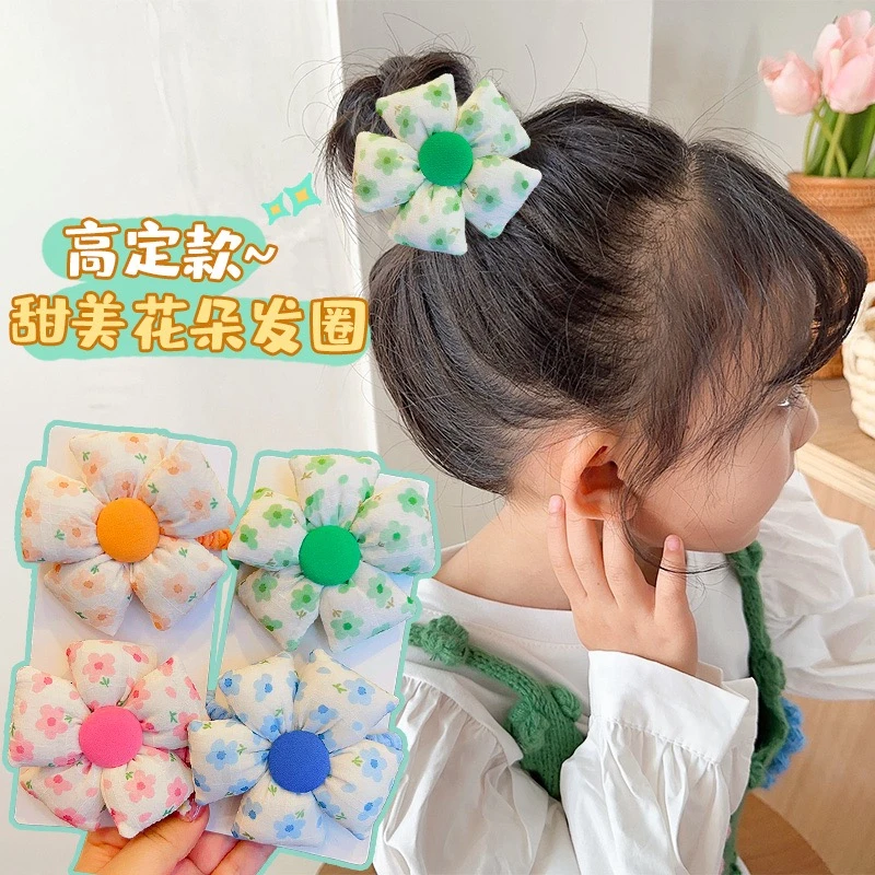 2024春夏新款花朵头绳宝宝扎丸子头发圈布艺碎花高弹力不伤发发圈