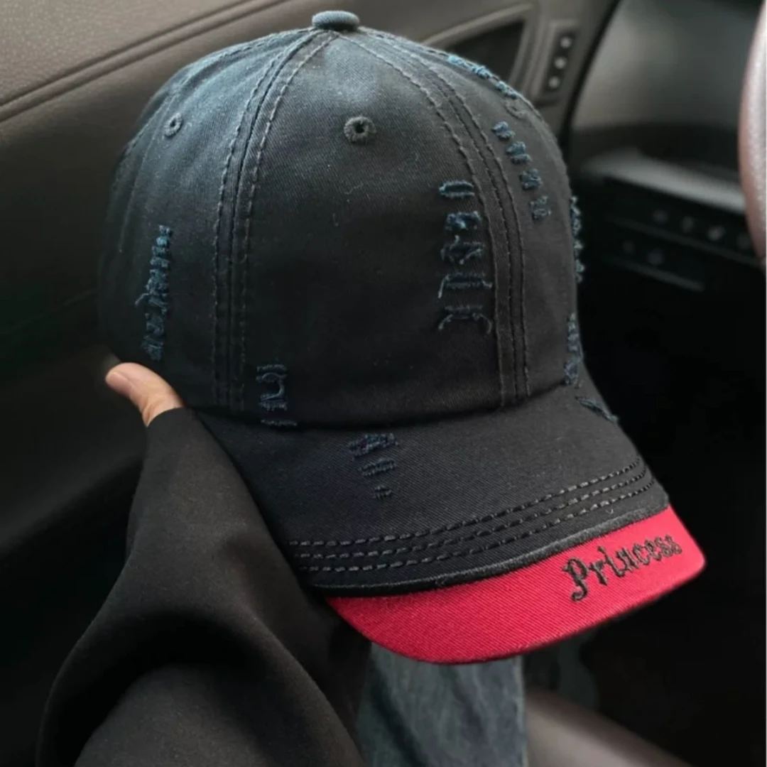 加深大头围~小众抓痕个性软顶棒球帽(Princess 撞色檐鸭舌帽)