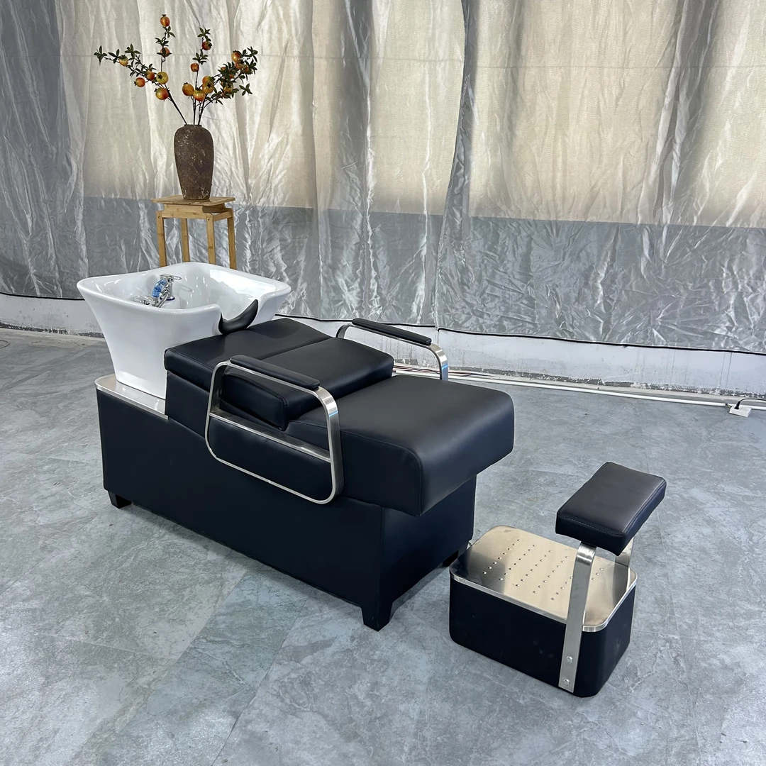不锈钢洗头床发廊专用理发店高档冲头床半躺式深盆洗发床