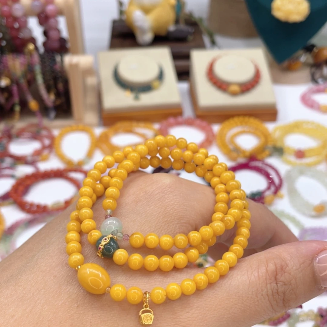 【闪购商品】蜜蜡手链银S925镀金镶嵌蜜蜡