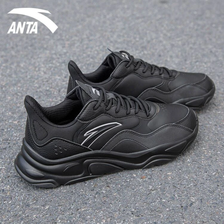 安踏男鞋老爹鞋小千禧男2024秋季正品休闲鞋革网面厚底增高运动鞋
