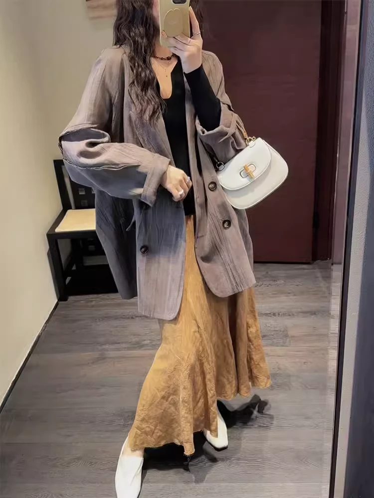 三吉黑花【桑榆暮影】新中式茧型初春西装外套爆款西服中国风上衣