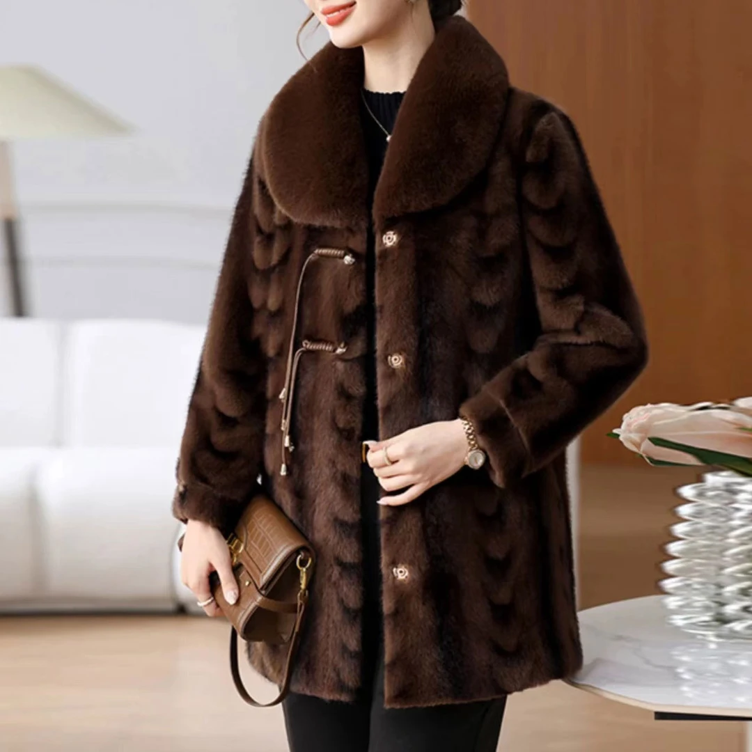 【正品】中长款妈妈装欧貂绒冬季外套新款百搭加厚上衣