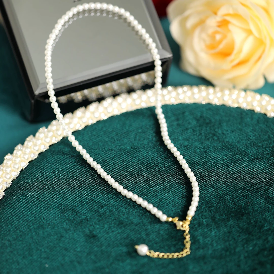 钛钢仿珍珠吊坠 满天星仿珍珠项链气质优雅时尚名媛设计气质手工