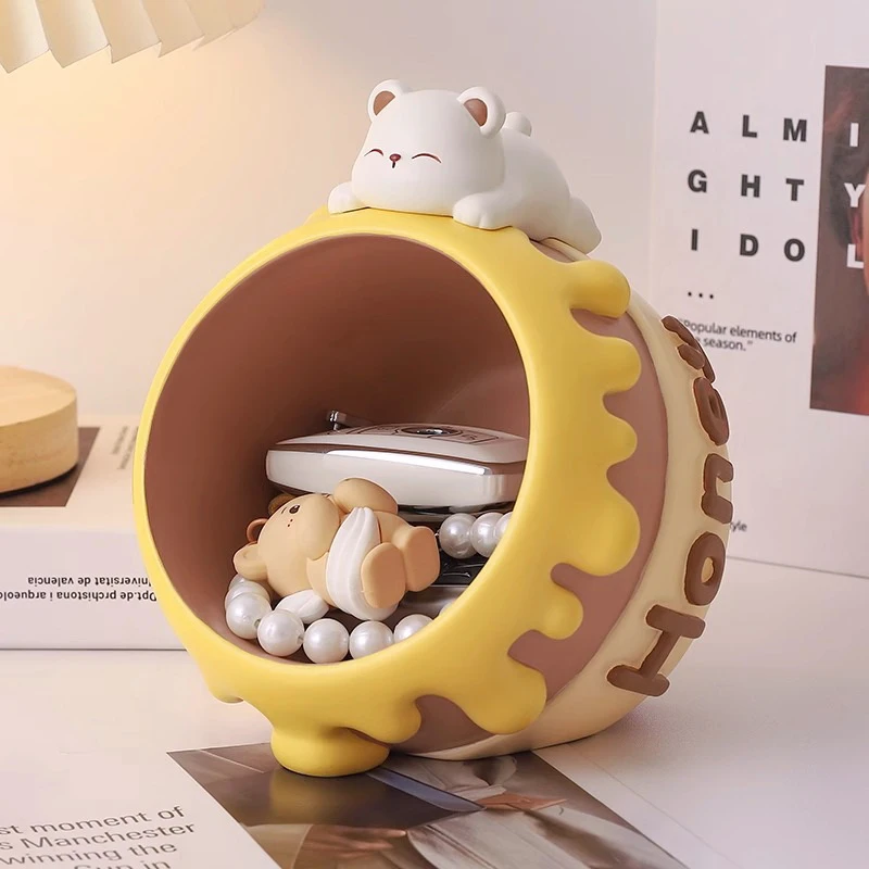 创意入户玄关钥匙收纳可爱黄油小熊摆件客厅家居装饰乔迁新居礼物