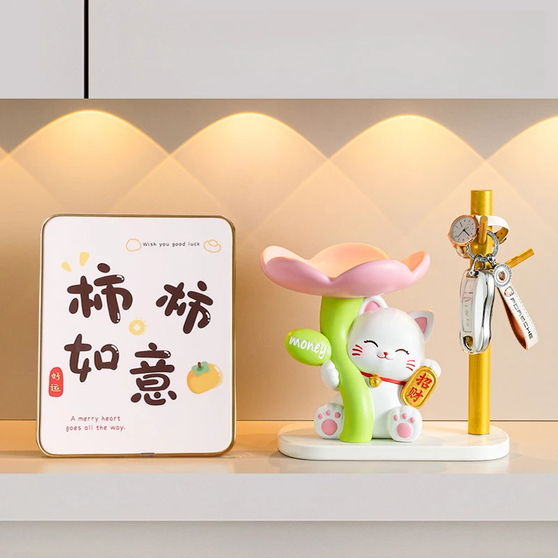 樱花招财猫入户玄关钥匙收纳摆件客厅鞋柜家居装饰品乔迁新居礼品
