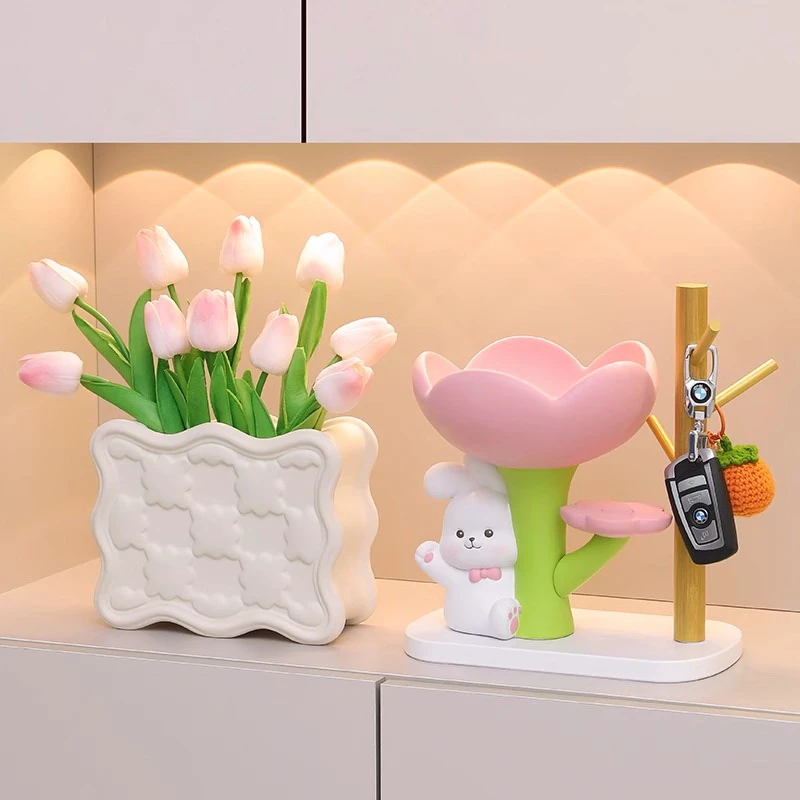 创意奶油风兔子摆件玄关钥匙收纳家居桌面酒柜装饰品乔迁新居礼物