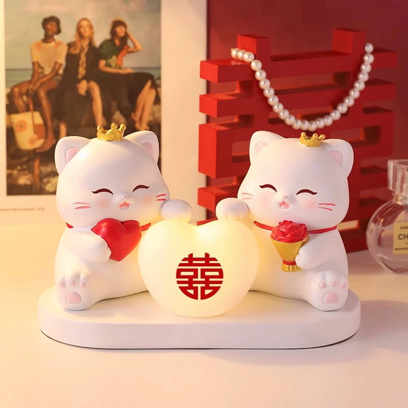 可爱招财猫长明灯摆件新婚礼物送新人结婚床头灯装饰实用订婚礼物