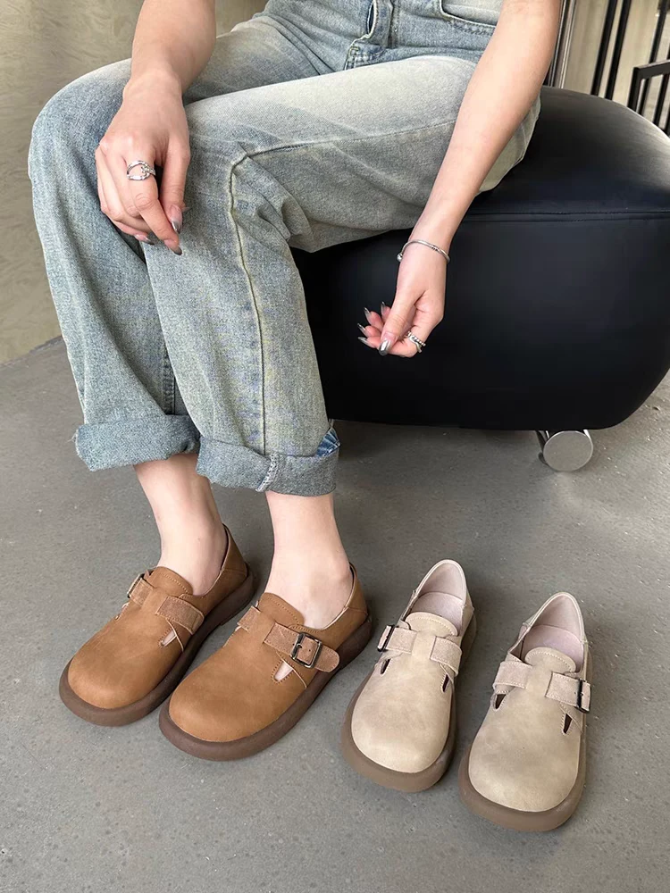 【鞋爱】228-1欧洲站真皮懒人勃肯鞋女平底一脚蹬舒适百搭复古单鞋