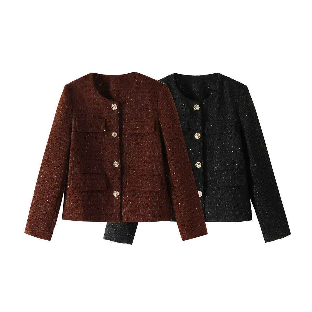 ZHUHE祝赫-满天星亮片小香风外套绵羊毛气质短外套3S835