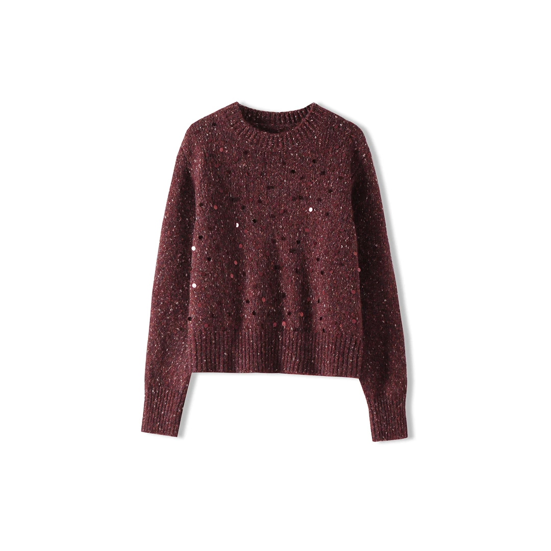 秋上新亮片设计感百搭圆领针织套头衫 3S1999