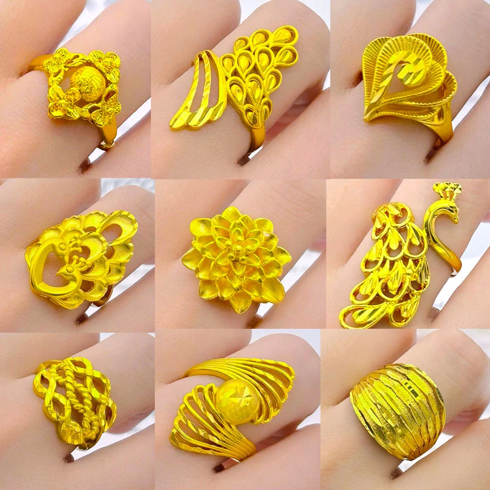 铜合金戒指 气质民族风金色女士活口戒指大花夸张大气指环送妈妈