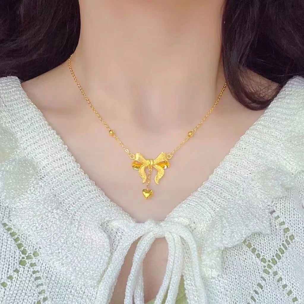 铜合金项链 仿纯金色蝴蝶结项链女款正品锁骨链在逃公主气质轻奢
