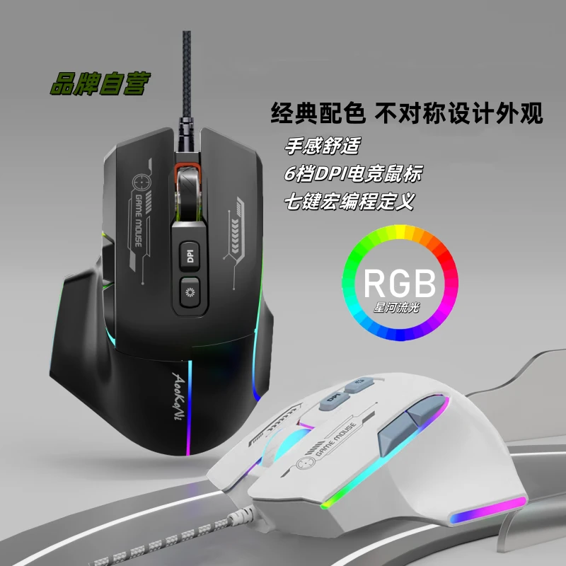 有线电竞鼠标RGB星河流光七键可编程DPI可调台式笔记本游戏办公
