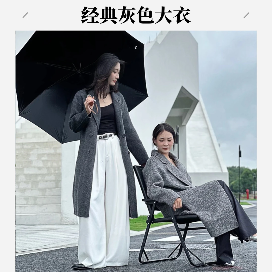 格绒Grong羊毛大衣秋冬韩系桑蚕丝双面呢亲肤保暖长款轻奢女装