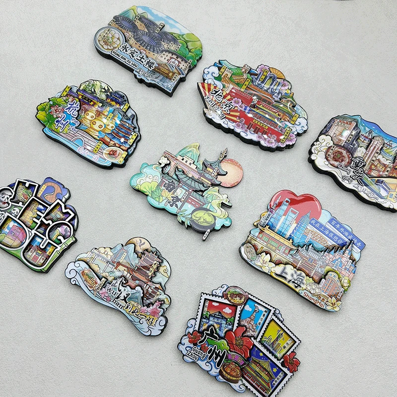 【直播五拆团】国潮木质城市冰箱贴滴胶工艺伴手礼摆件城市印象