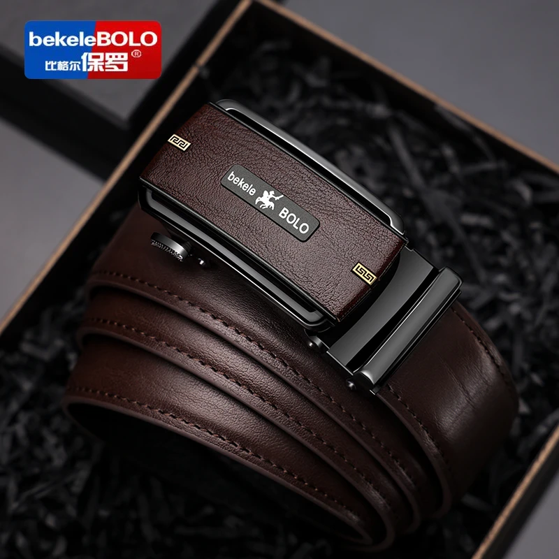比格尔保罗自动扣腰带自动扣真皮休闲中年男士青年真皮裤带潮流