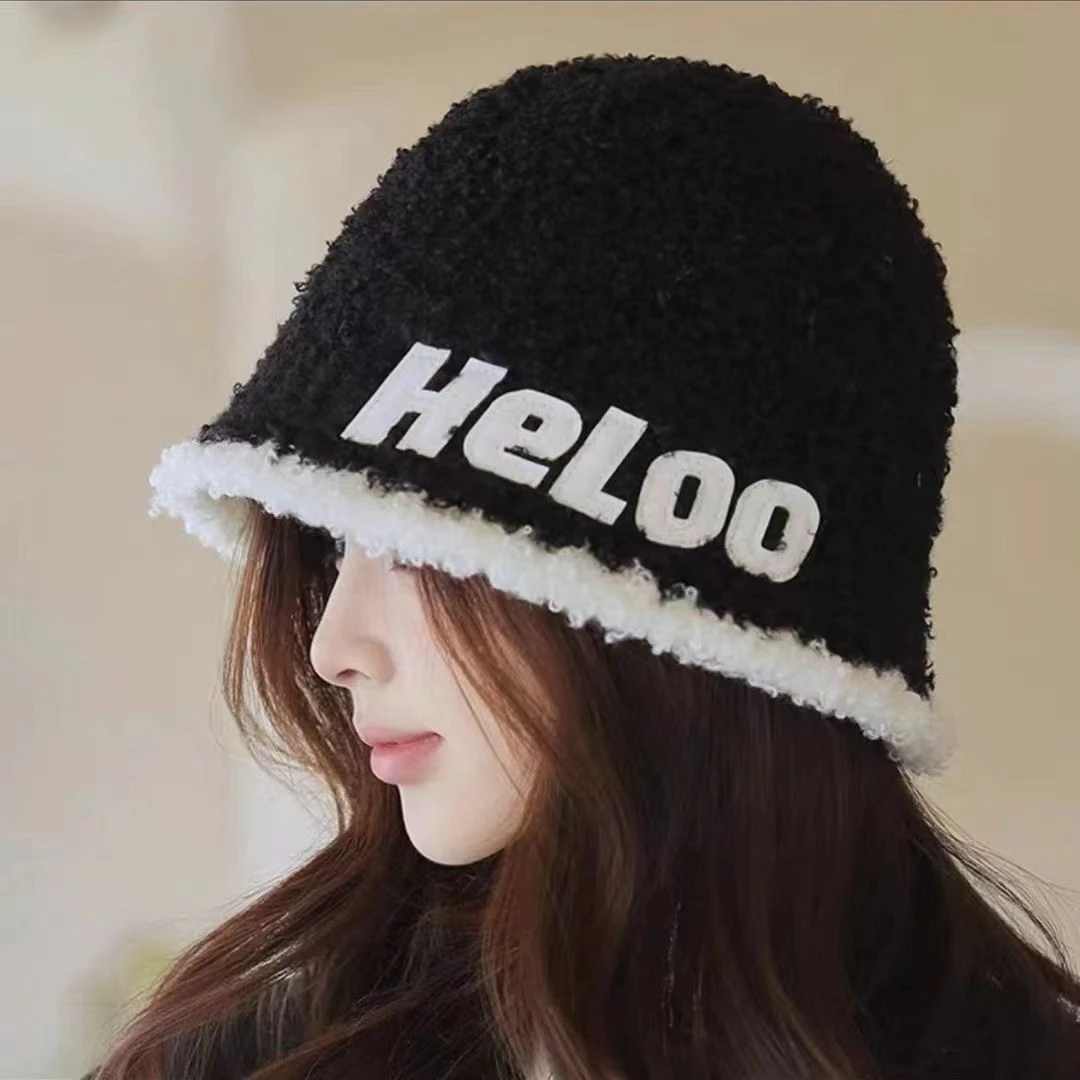 帽子女秋冬毛绒字母渔夫帽时尚百搭显脸小冬天街头保暖街头水桶帽