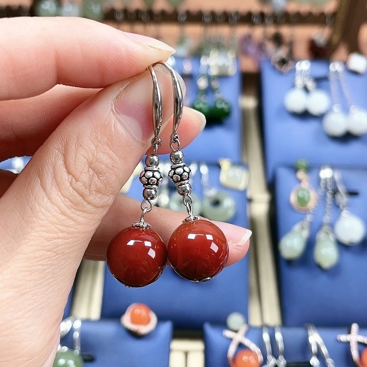 玛瑙/玉髓耳环银S925镶嵌12左右