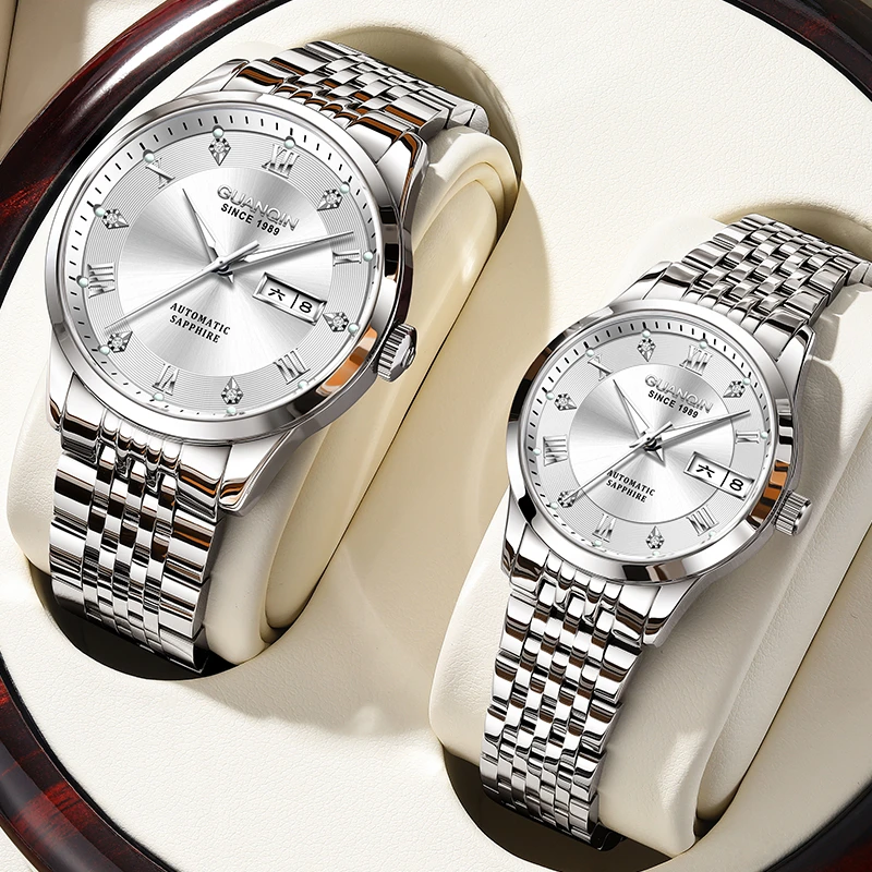 冠琴情侣手表一对全自动机械表镶钻夜光防水潮腕表送冠琴手表女士