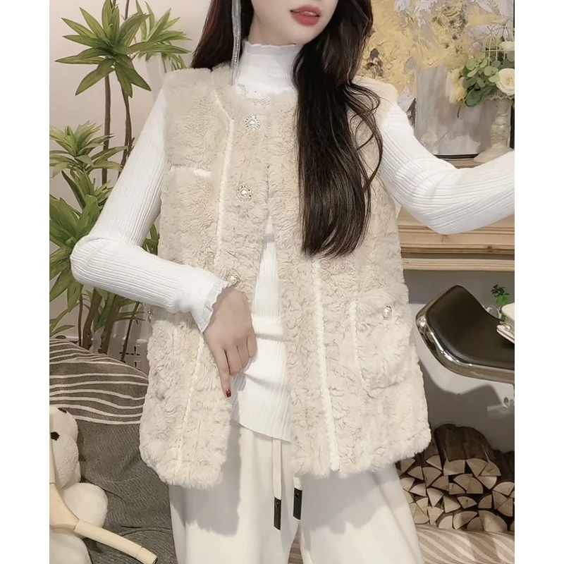 (花)小香风毛毛马甲女2025秋冬新款宽松无袖马夹背心外套1937