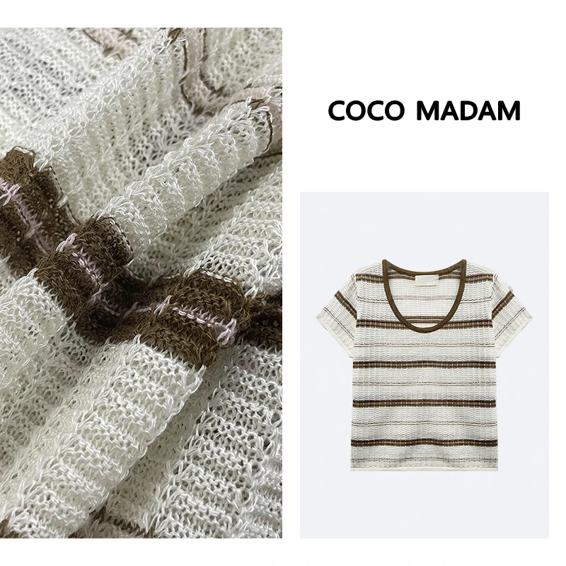 Mao-251 夏季新显瘦条纹撞色条纹短袖T恤女