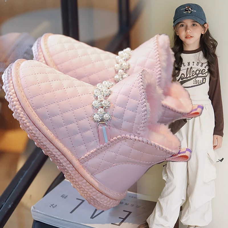 女童雪地靴2023冬季新款儿童加绒保暖面包鞋中大童东北抗寒大棉鞋