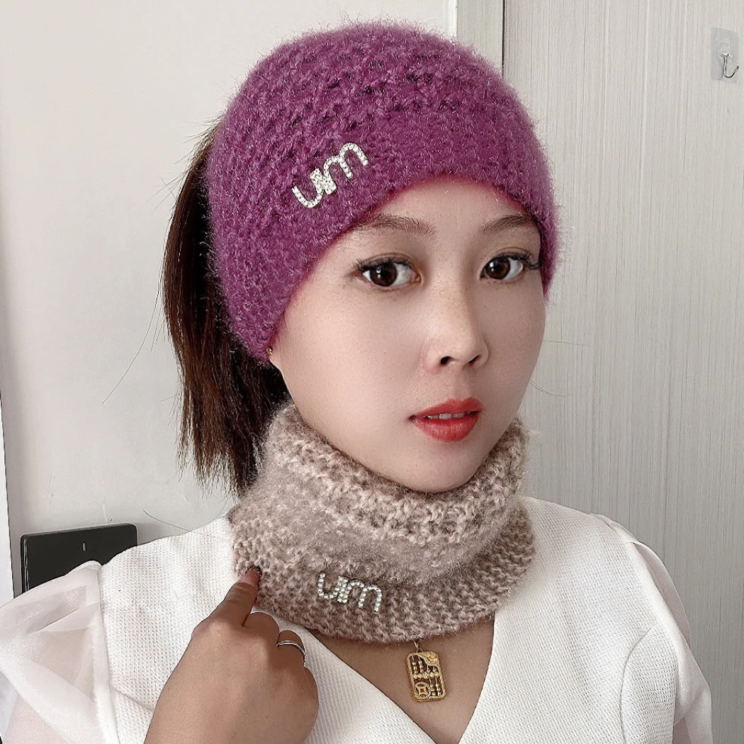（2条装）mlu秋冬新款遮白发松鼠绒针织护颈脖套保暖发带加宽加大