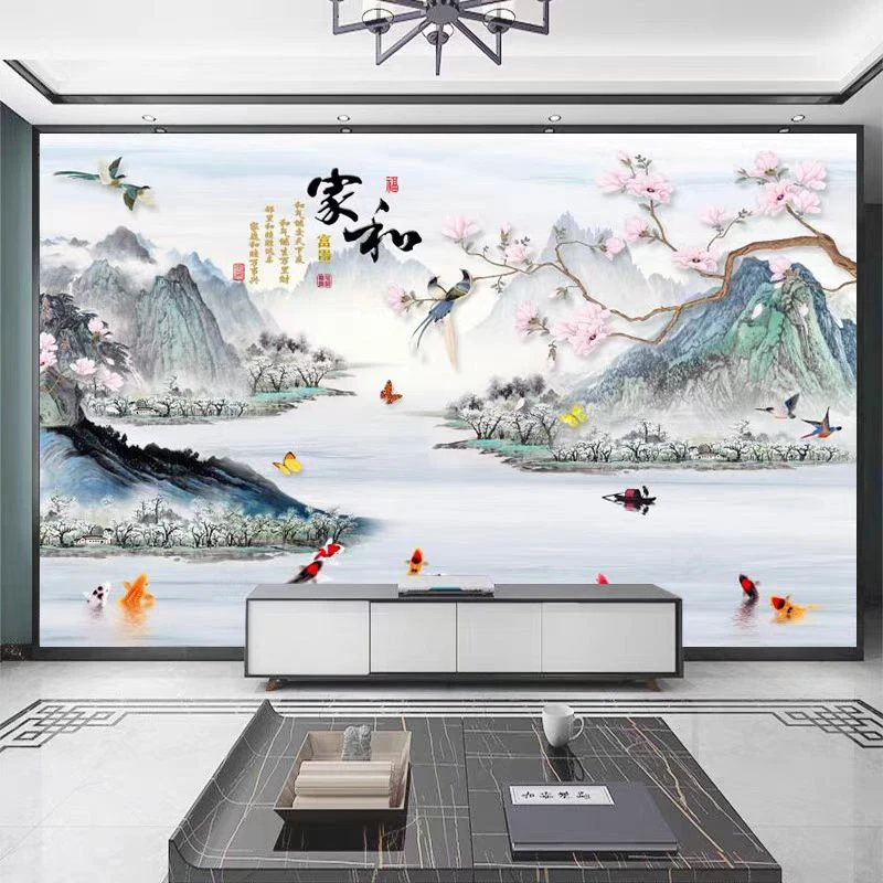 新中式电视沙发背景墙创意古典墙贴纸自粘背景墙装饰画2025最新款