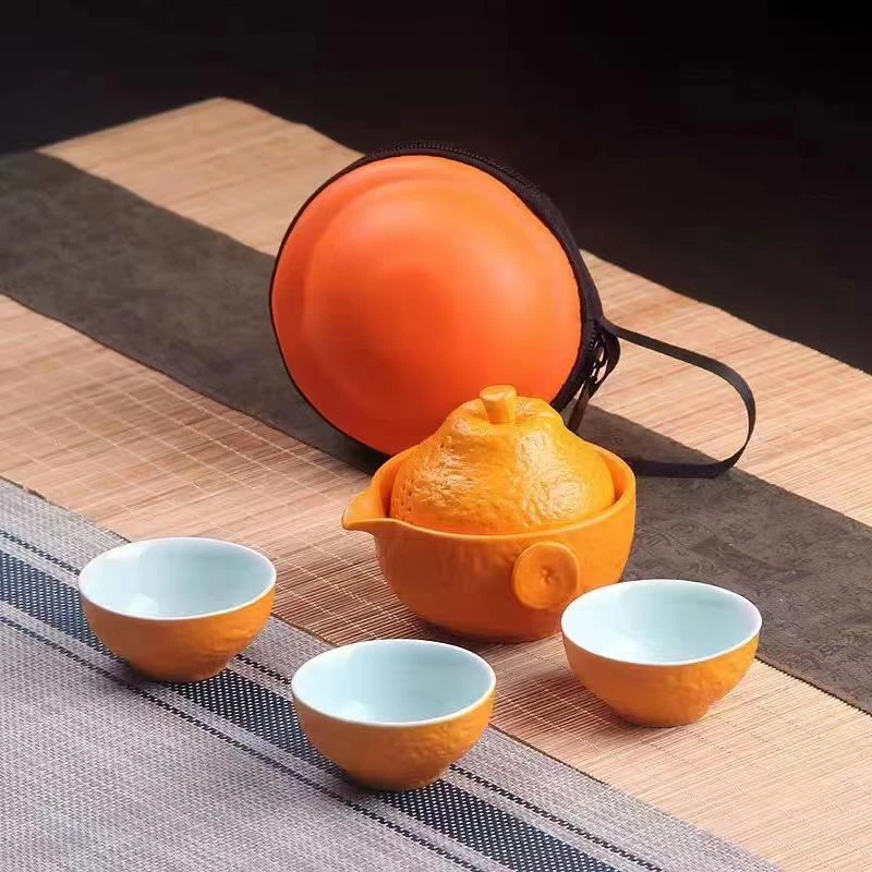 丑橘陶瓷旅行茶具套装便携式快客杯随身收纳包户外露营功夫泡茶壶
