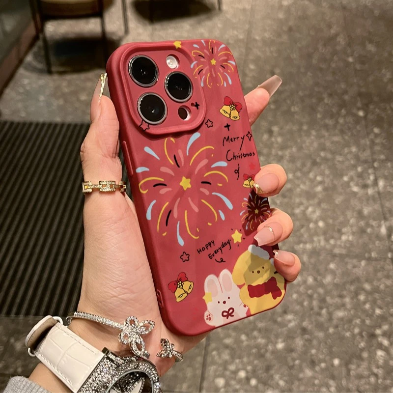 烟花兔狗苹果15promax手机壳iphone14/13卡通12折皱壳11/xr/8p/7
