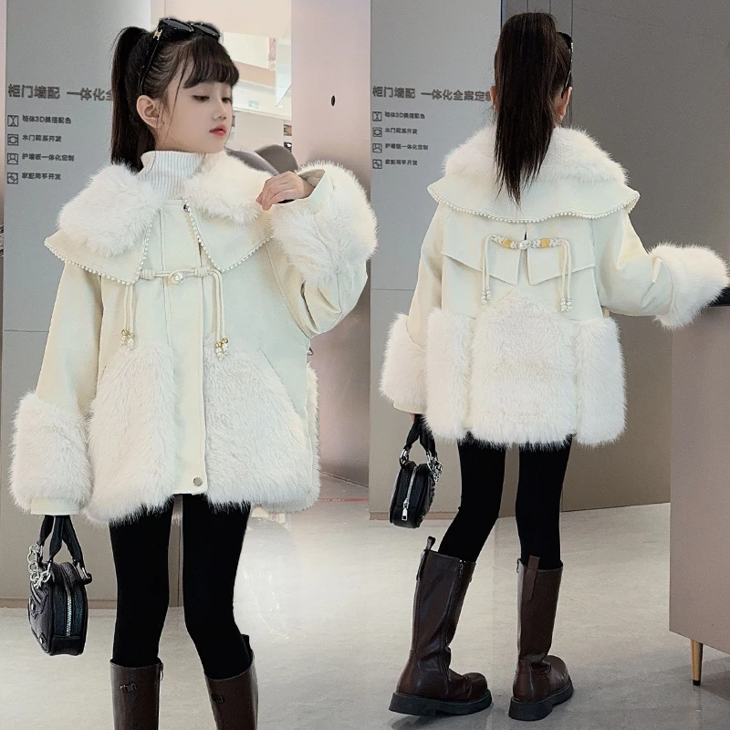 女童派克服外套2024新款秋冬款儿童洋气韩版中大童加厚防皮草冬装