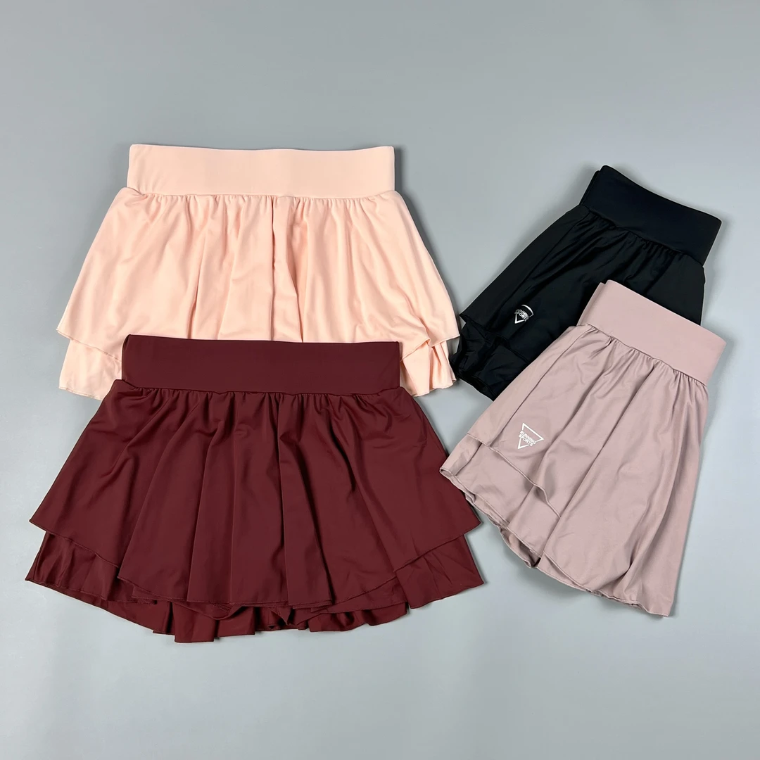 夏季裸感微凉运动短裙假两件半身裙女 瑜伽健身防走光带兜健身裤