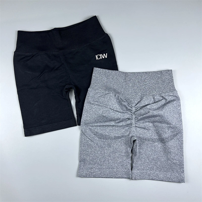 超级牛蜜桃臀抽褶短裤女 速干透气瑜伽健身跑步五分裤